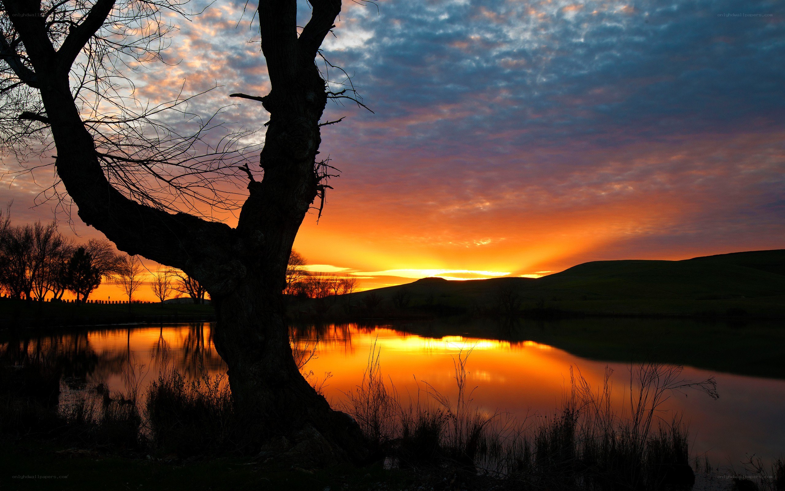 Sunset over a tranquil lake