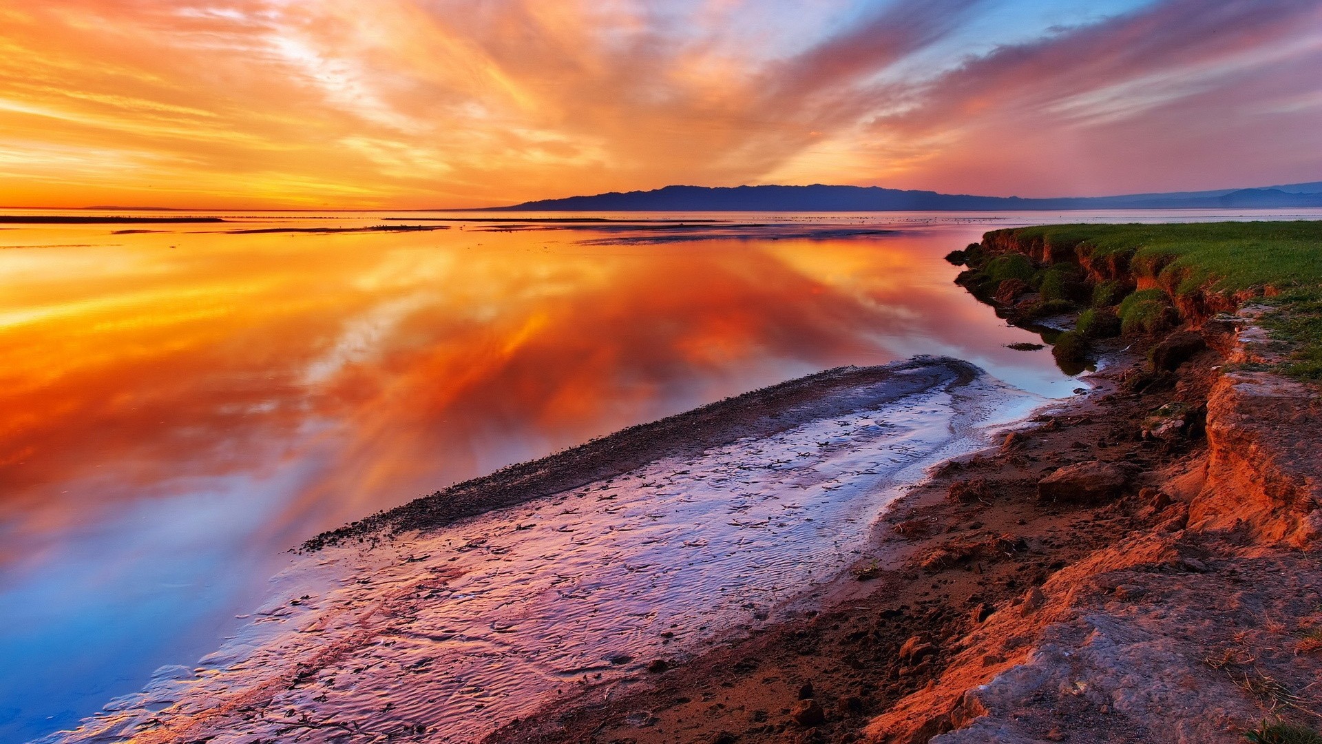 Sunset over a tranquil lake