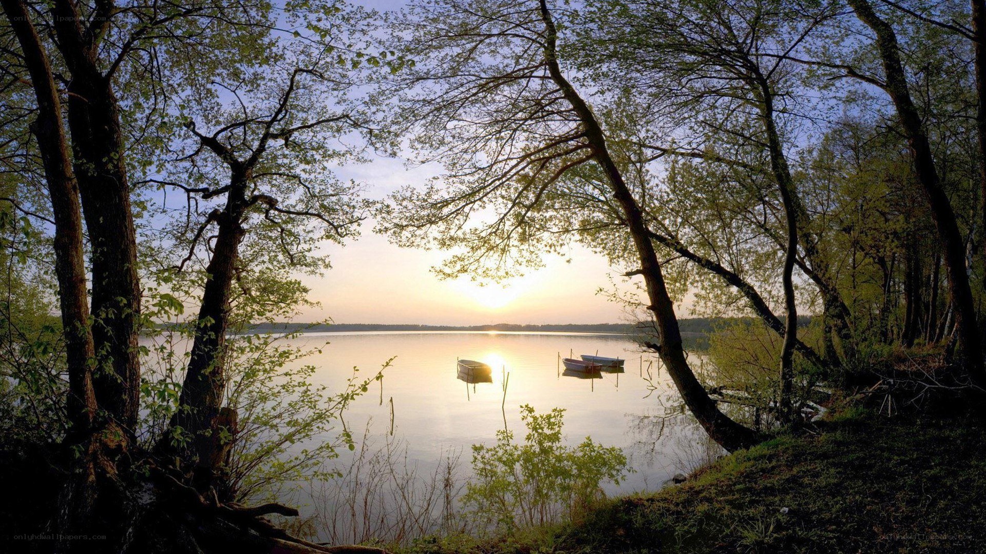Sunset over a tranquil lake