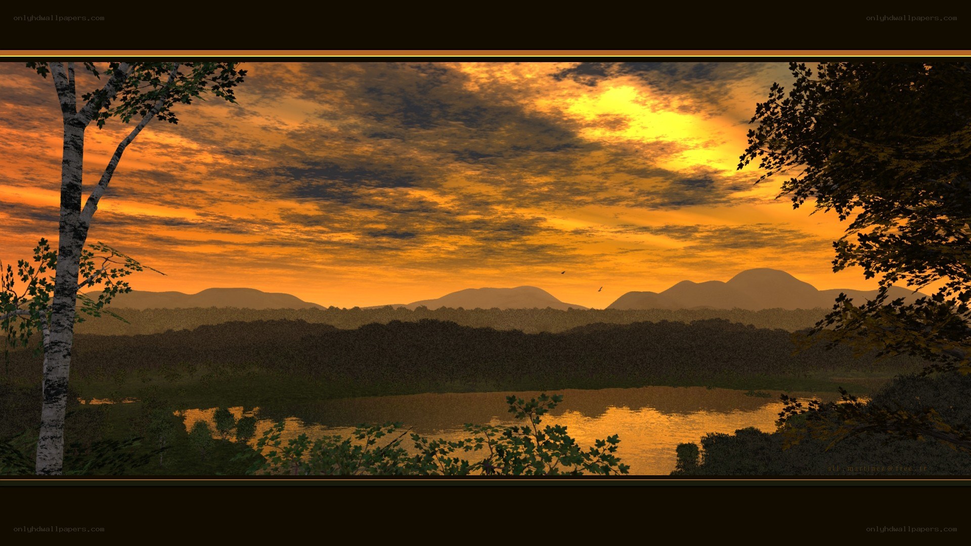 Sunset over a tranquil lake