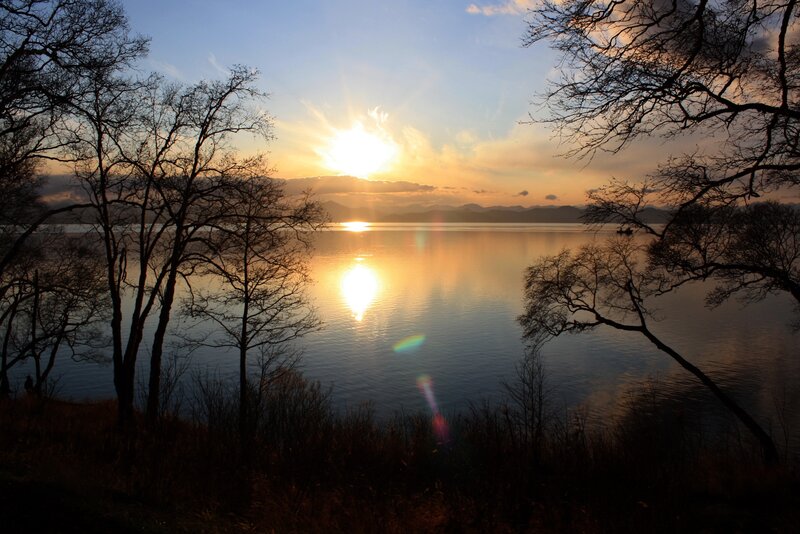 Sunset over a tranquil lake