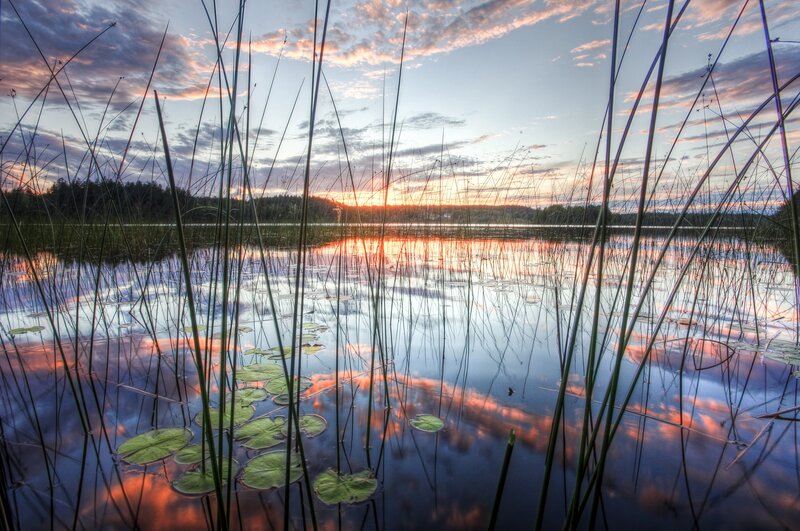 Sunset over a tranquil lake
