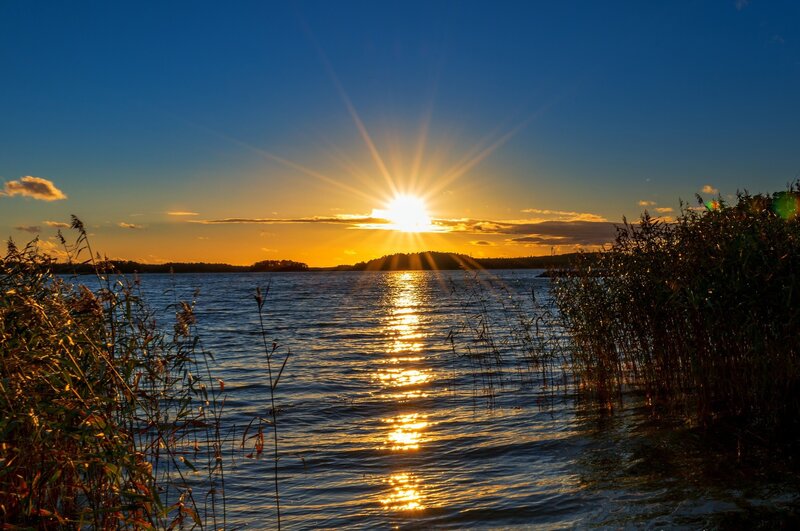 Sunset over a tranquil lake