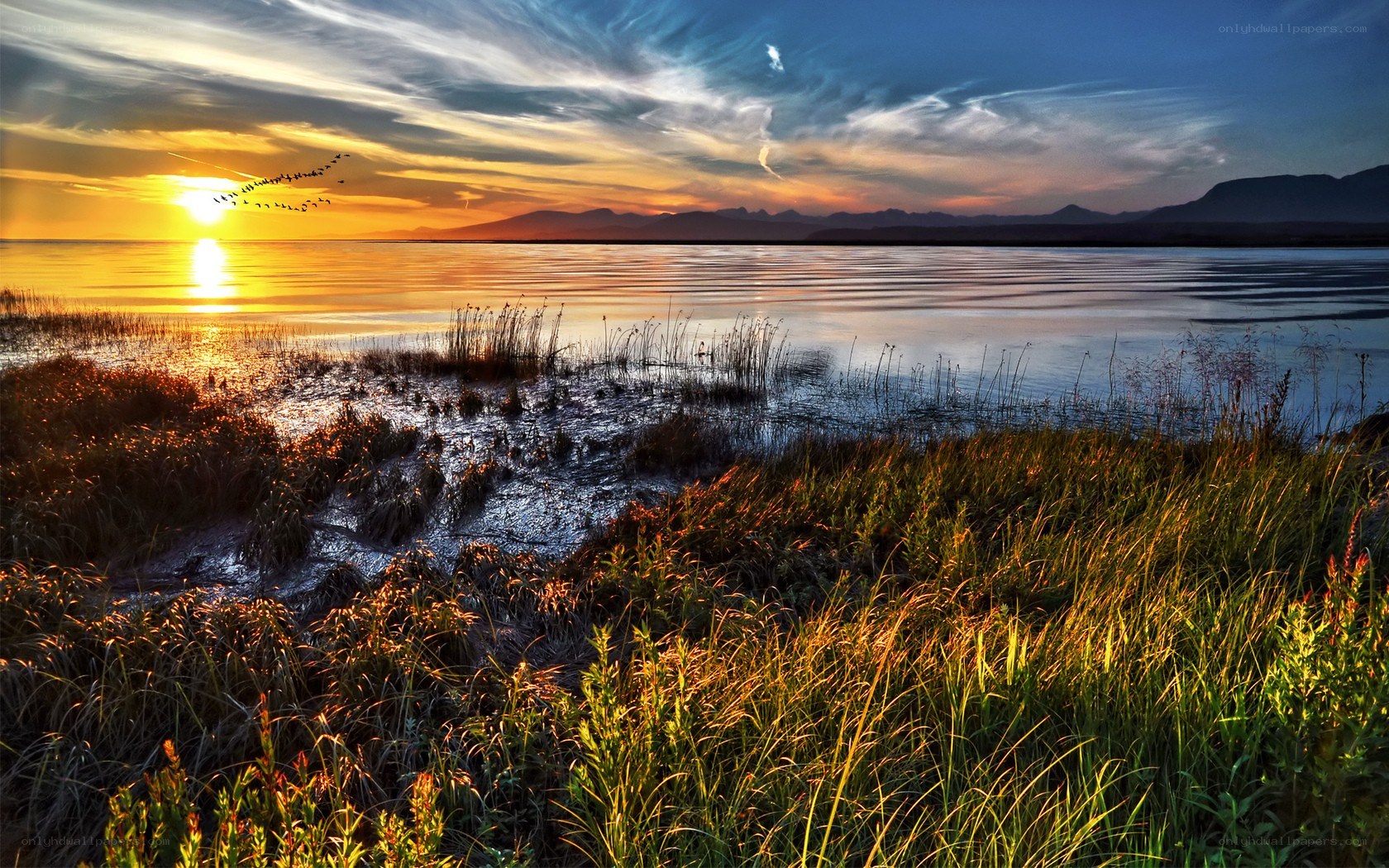 Sunset over a tranquil lake