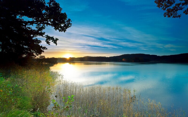Sunset over a tranquil lake