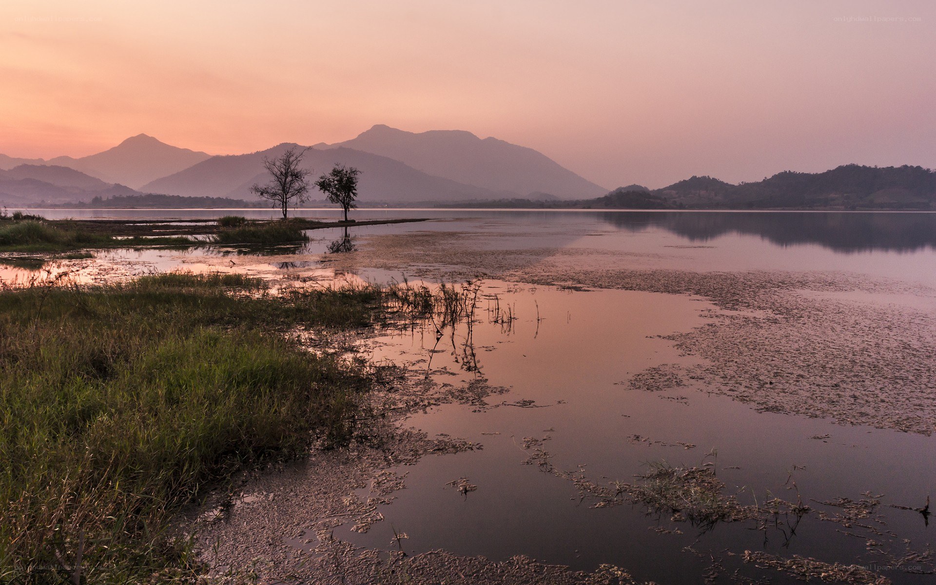 Sunset over a tranquil lake