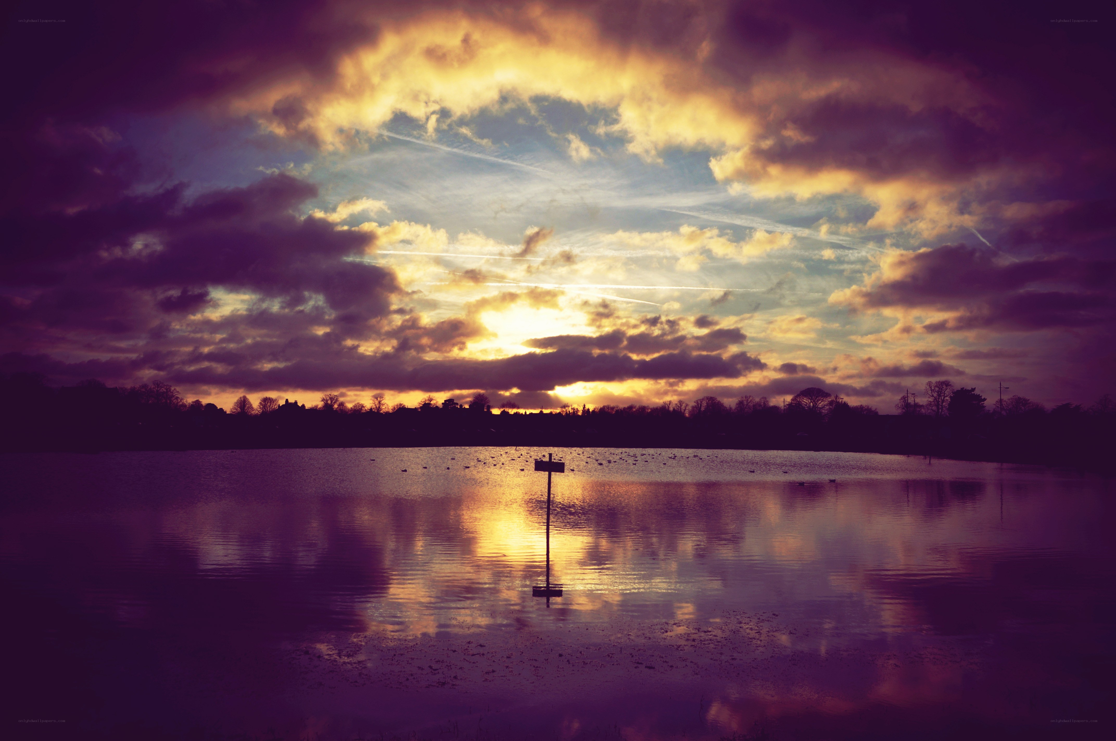 Sunset over a tranquil lake