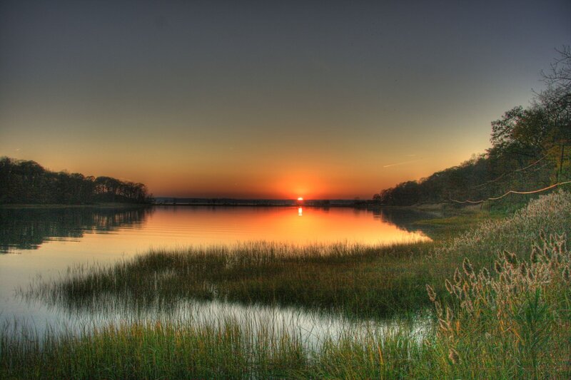 Sunset over a tranquil lake