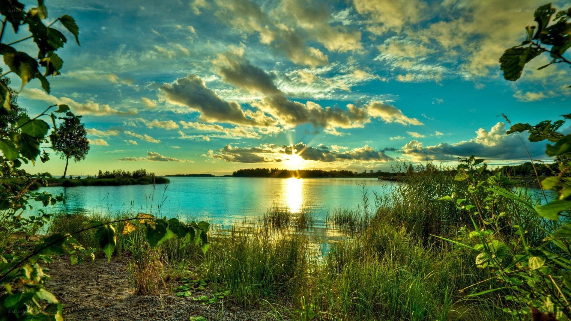 Sunset over a tranquil lake