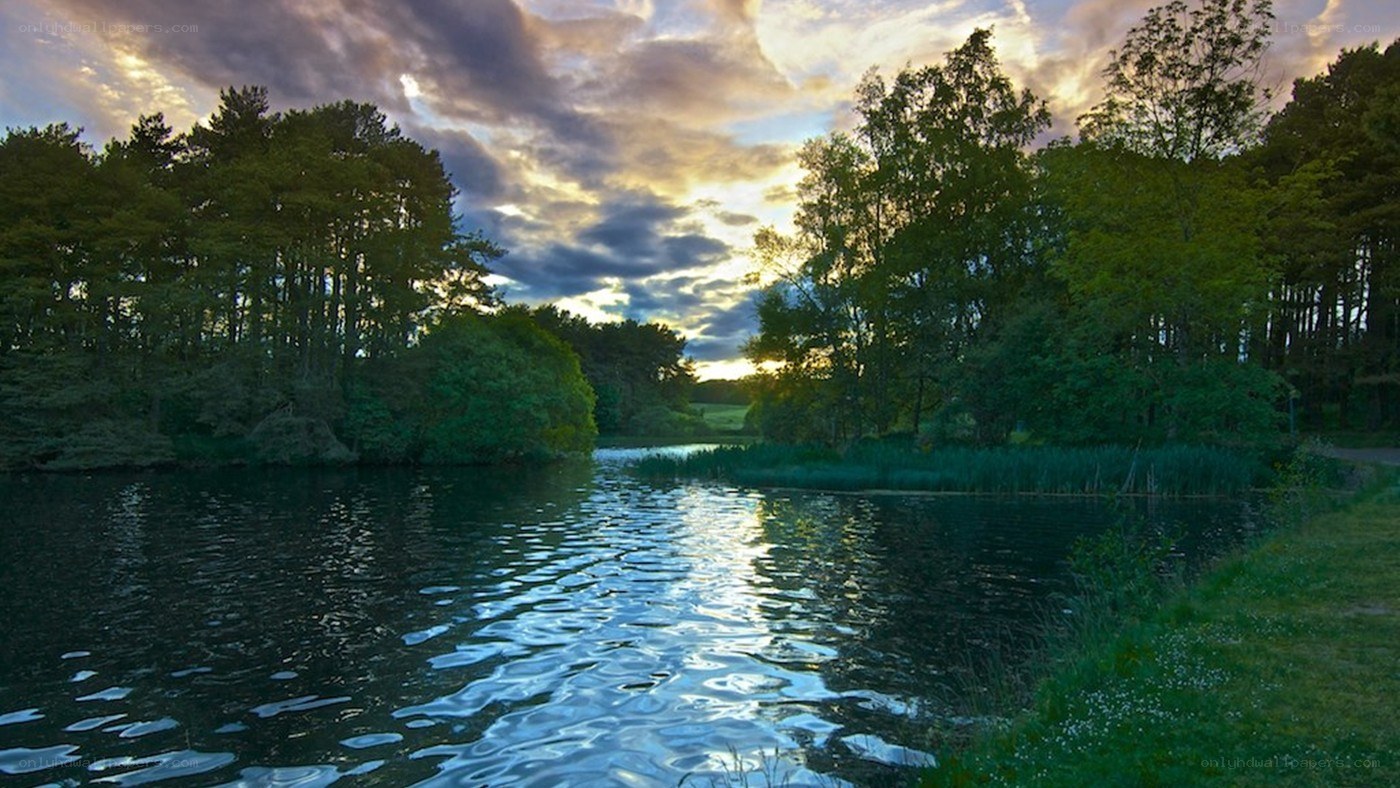 Sunset over a tranquil lake