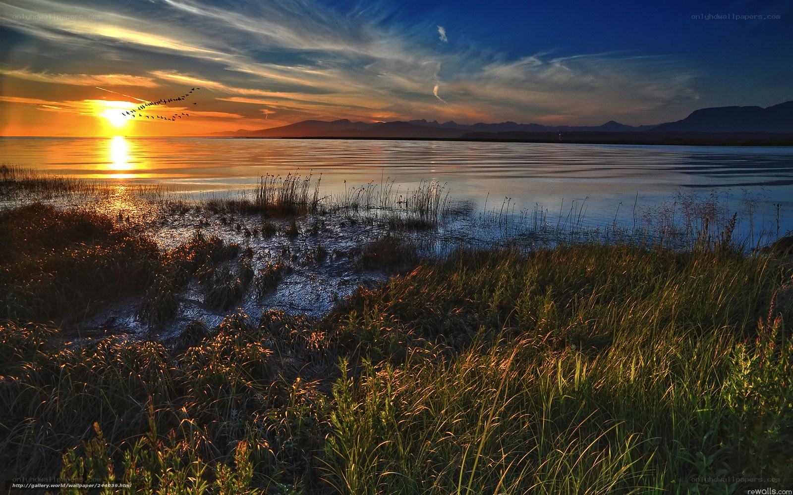 Sunset over a tranquil lake