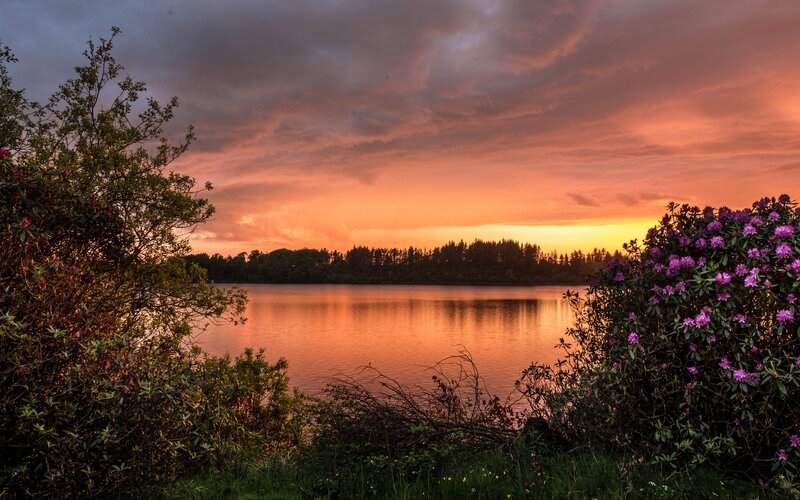 Sunset over a tranquil lake