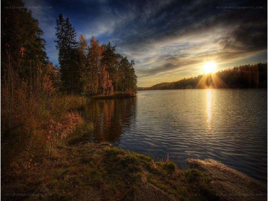 Sunset over a tranquil lake