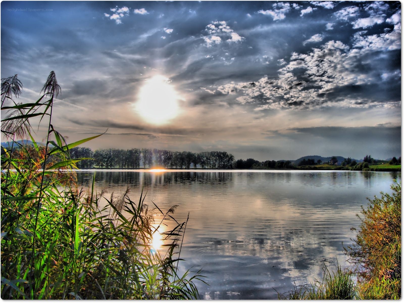 Sunset over a tranquil lake