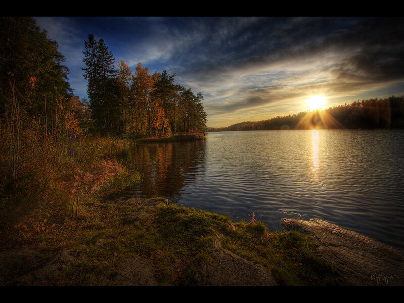 Sunset over a tranquil lake