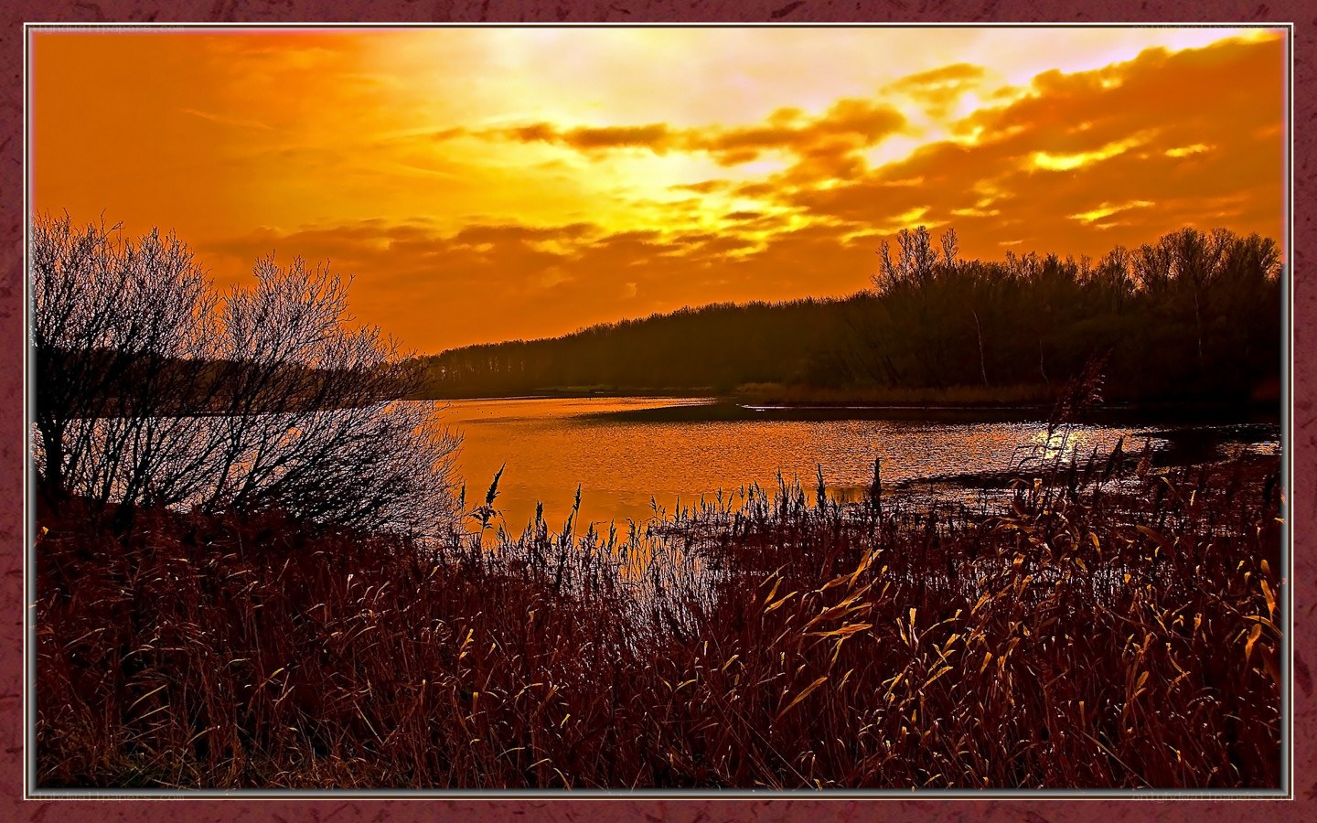 Sunset over a tranquil lake