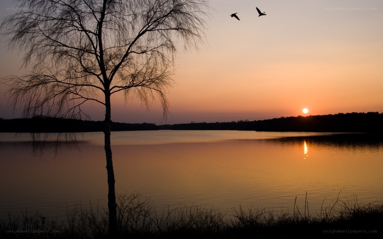 Sunset over a tranquil lake