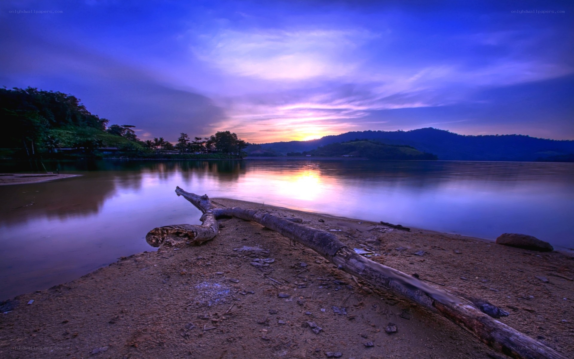 Sunset over a tranquil lake