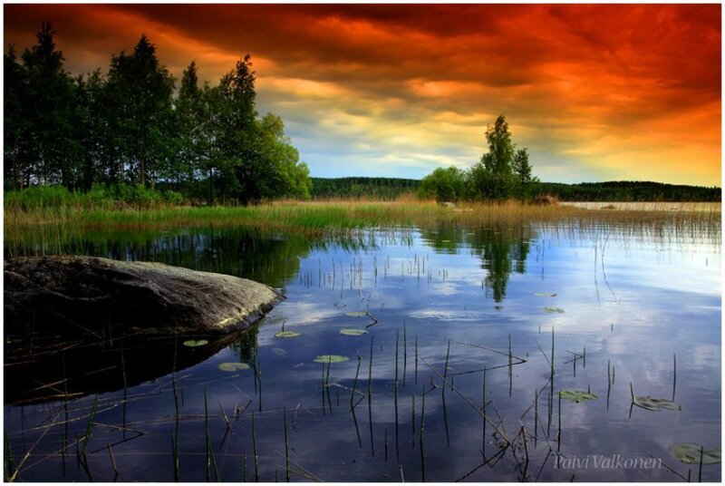 Sunset over a tranquil lake