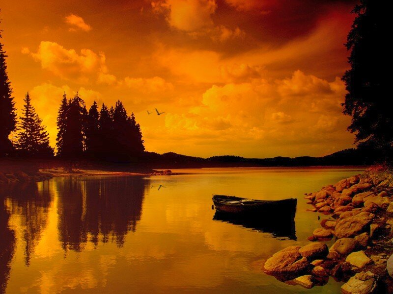 Sunset over a tranquil lake