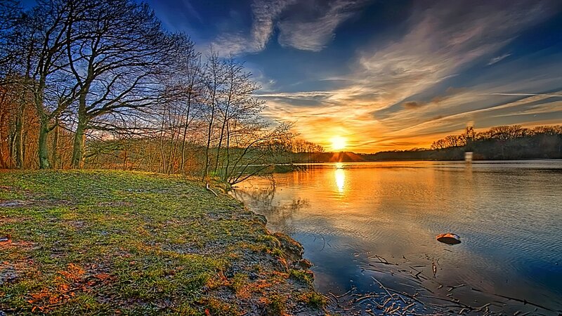 Sunset over a tranquil lake