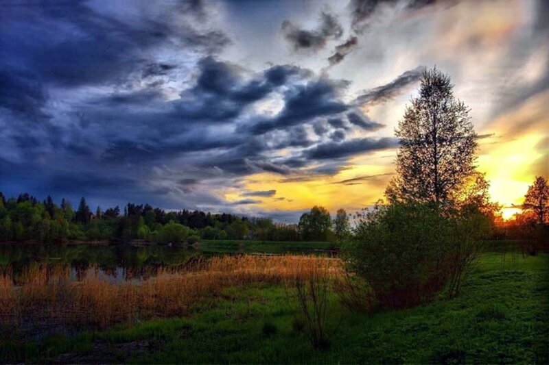 Sunset over a tranquil lake