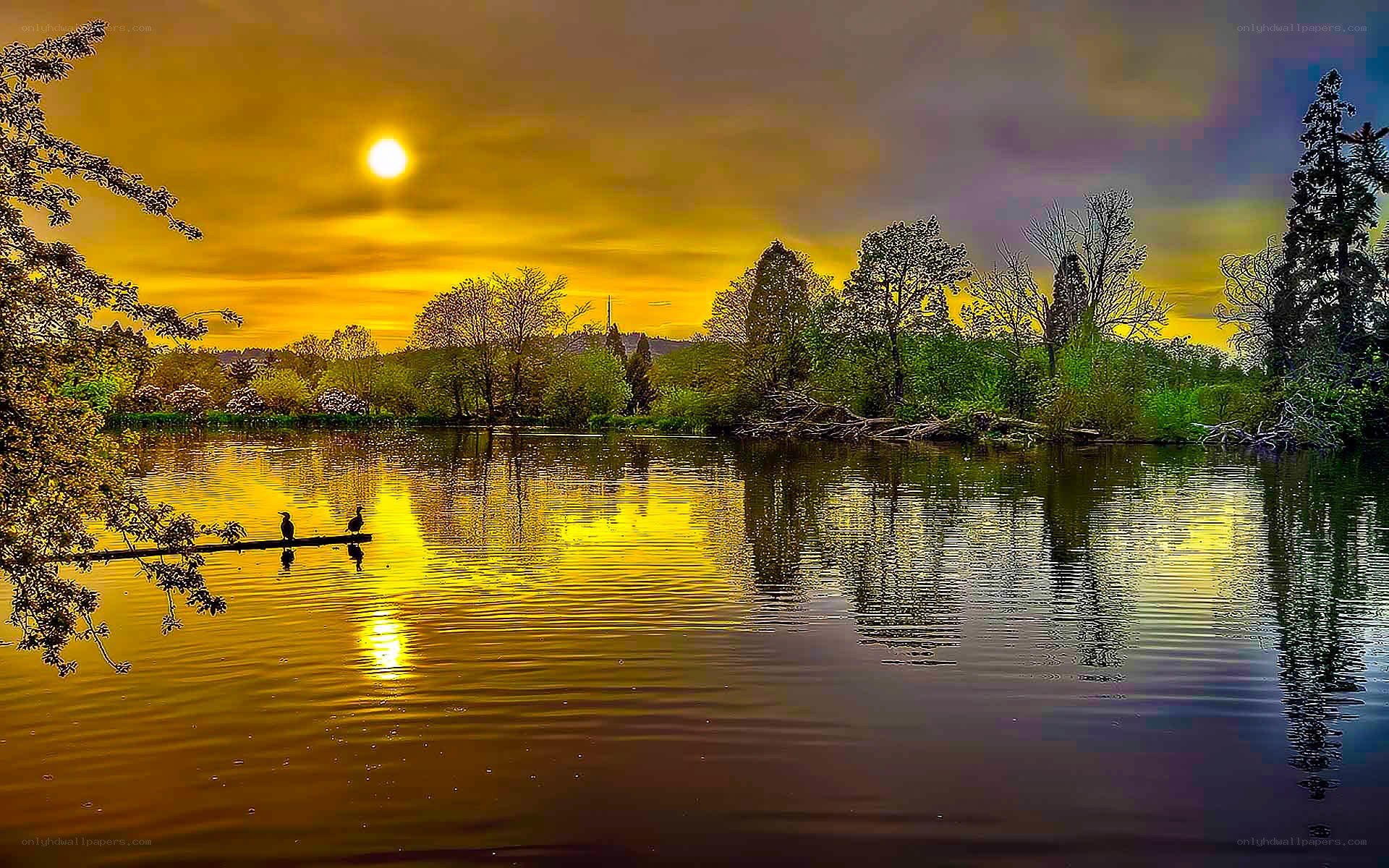 Sunset over a tranquil lake