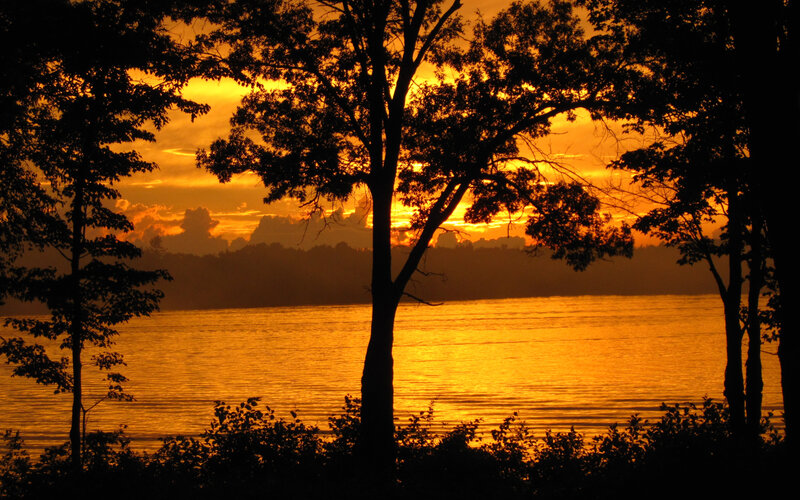 Sunset over a tranquil lake
