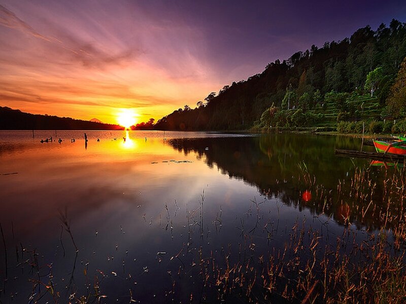 Sunset over a tranquil lake