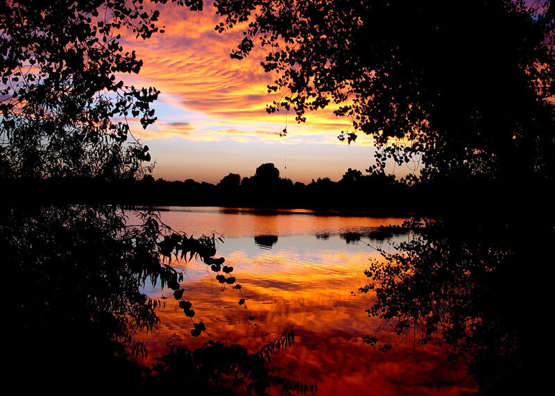 Sunset over a tranquil lake