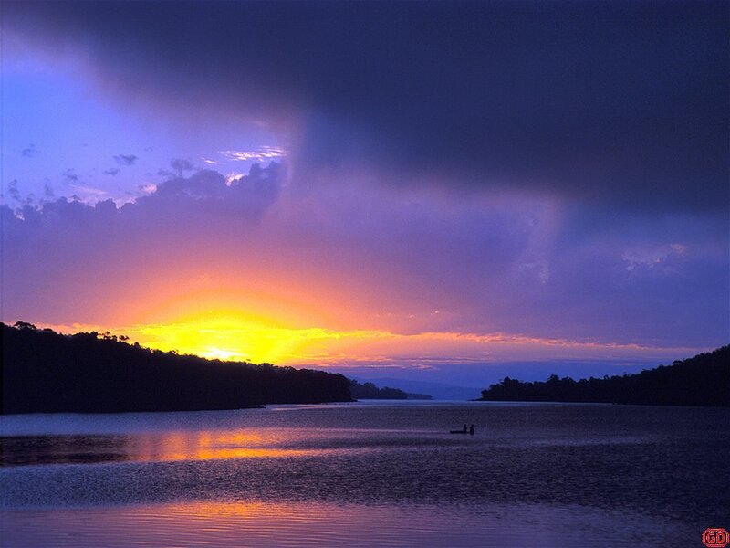 Sunset over a tranquil lake
