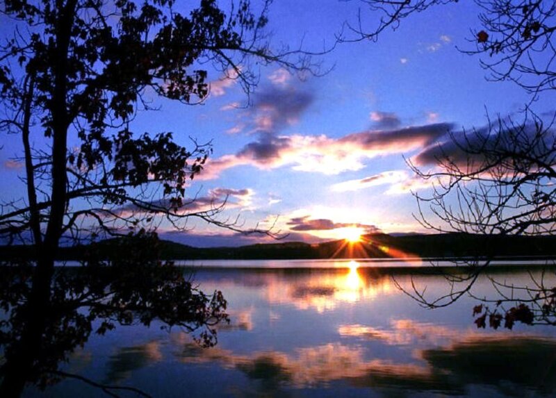 Sunset over a tranquil lake