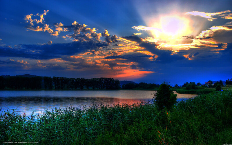 Sunset over a tranquil lake