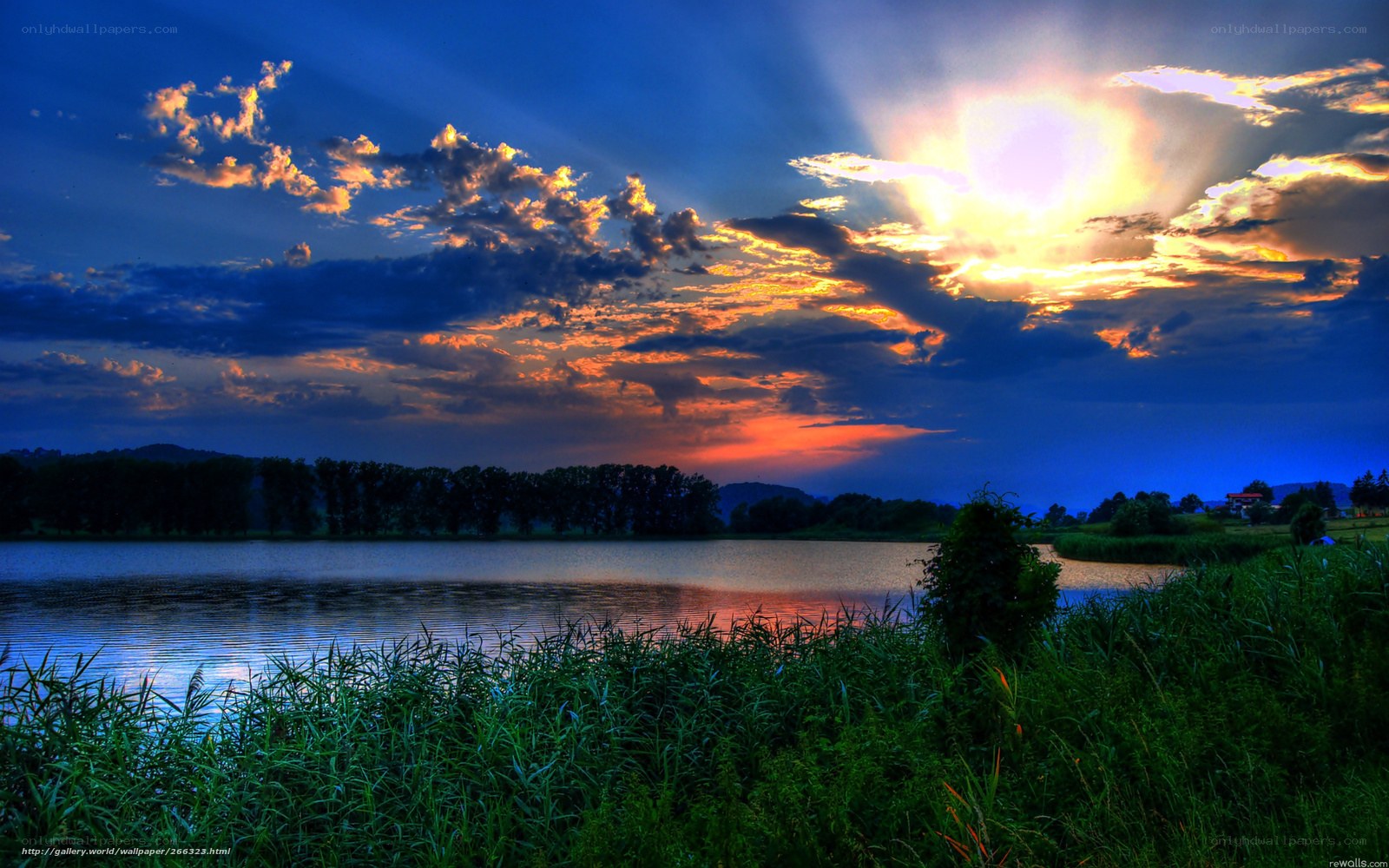 Sunset over a tranquil lake