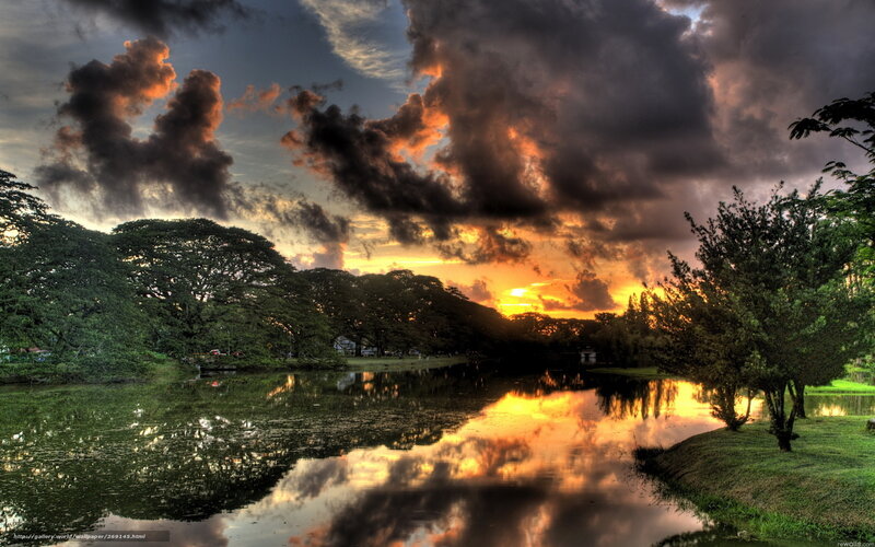 Sunset over a tranquil lake