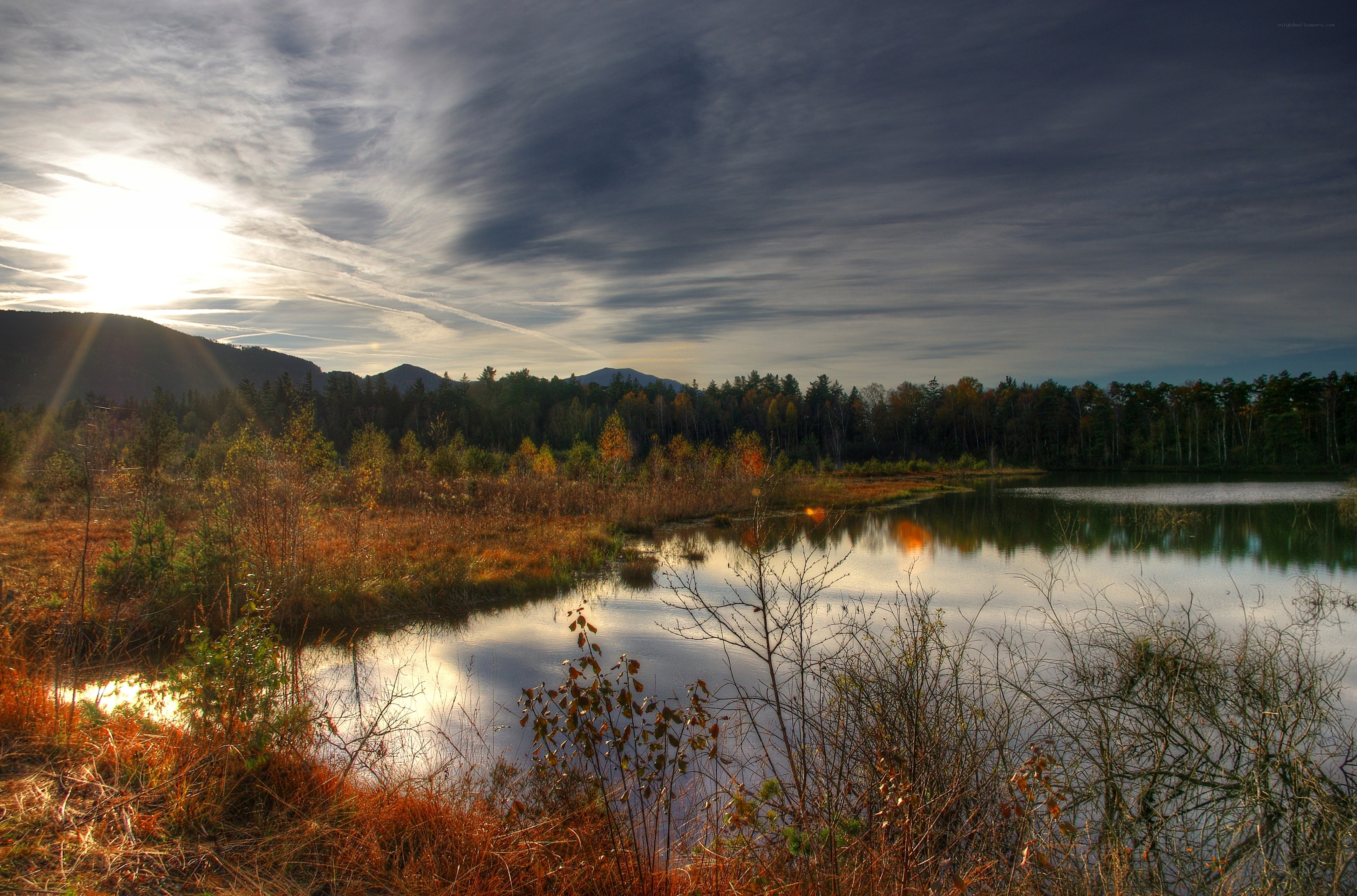Sunset over a tranquil lake