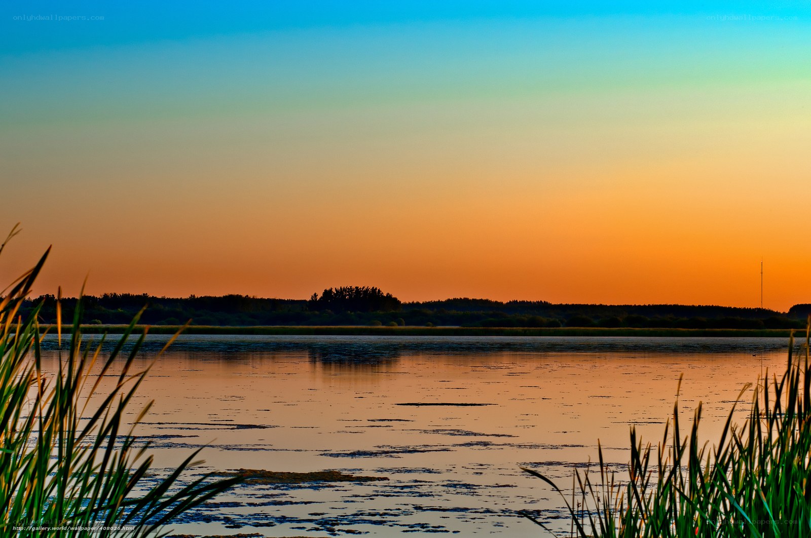 Sunset over a tranquil lake