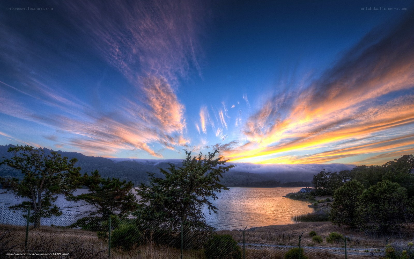 Sunset over a tranquil lake