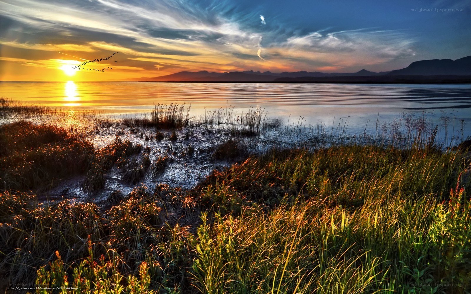 Sunset over a tranquil lake