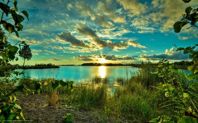 Sunset over a tranquil lake