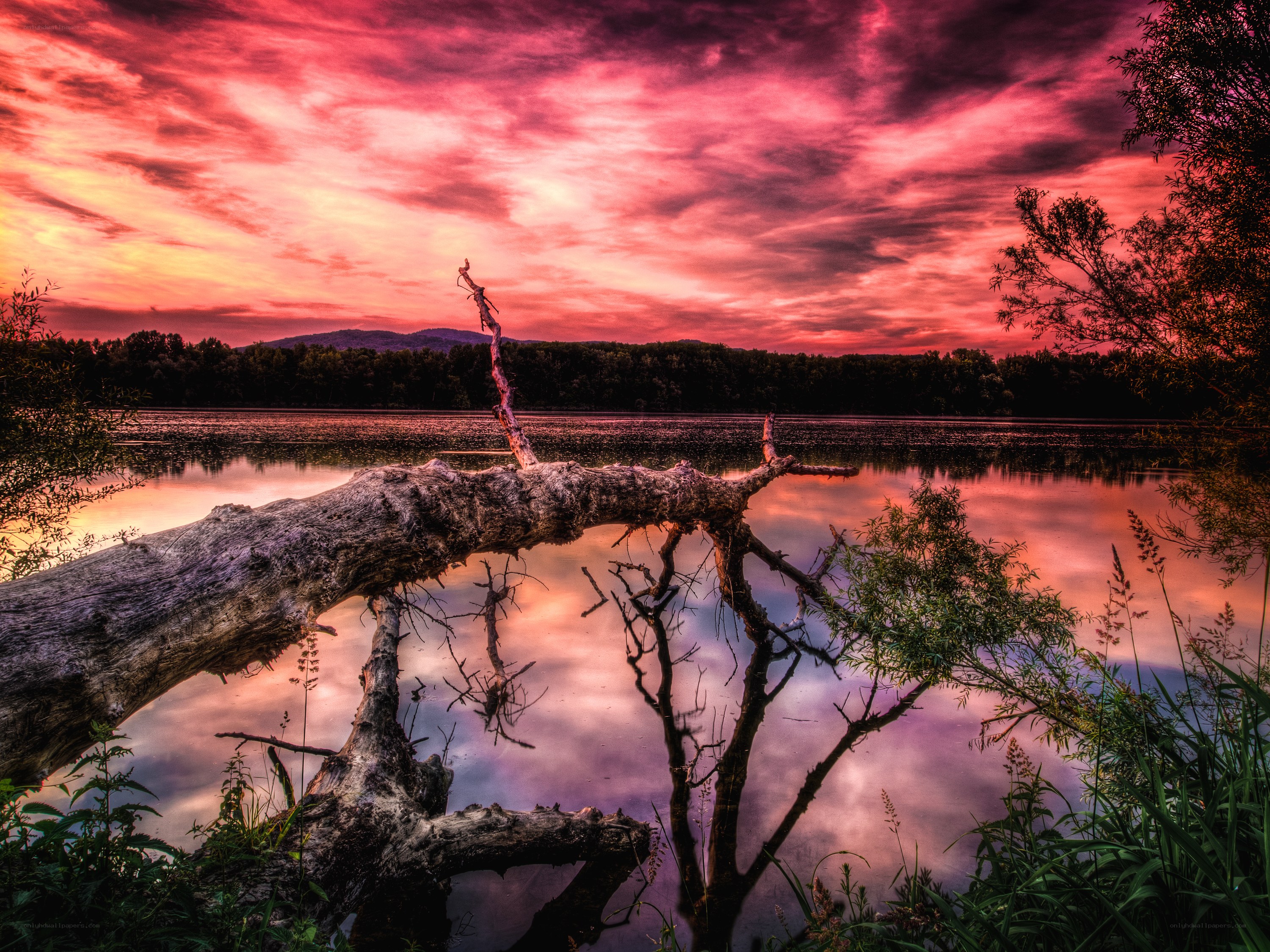 Sunset over a tranquil lake
