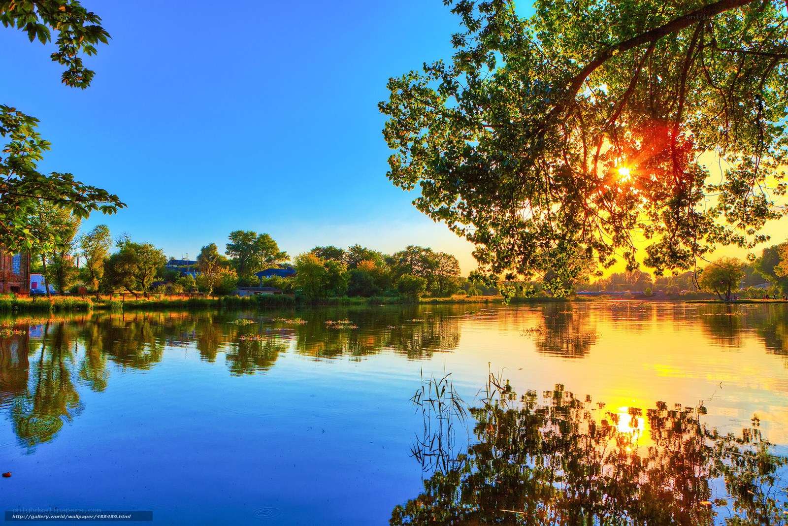 Sunset over a tranquil lake