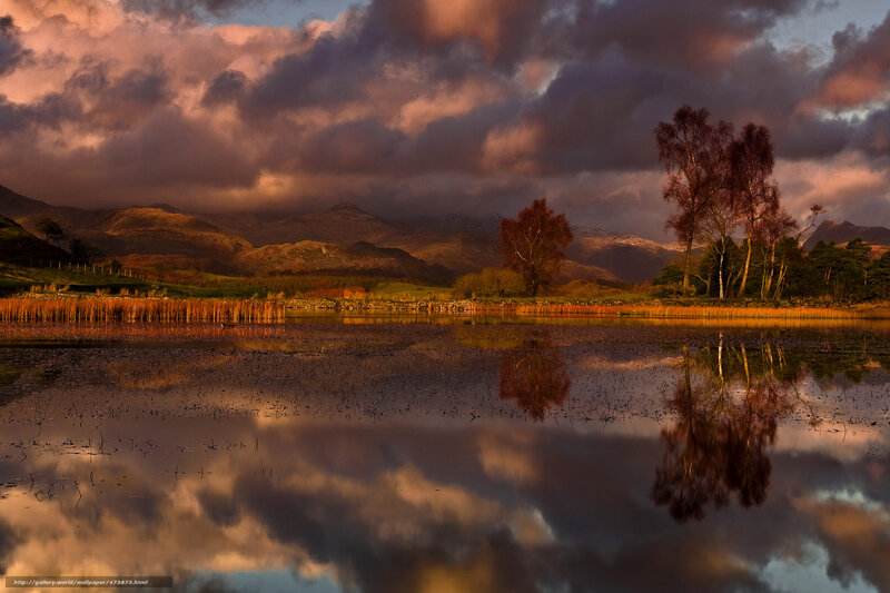 Sunset over a tranquil lake