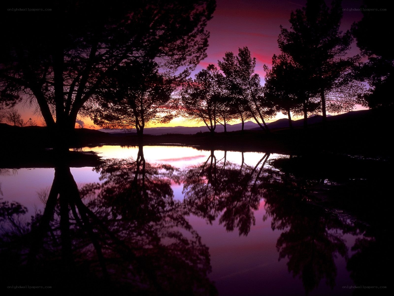 Sunset over a tranquil lake