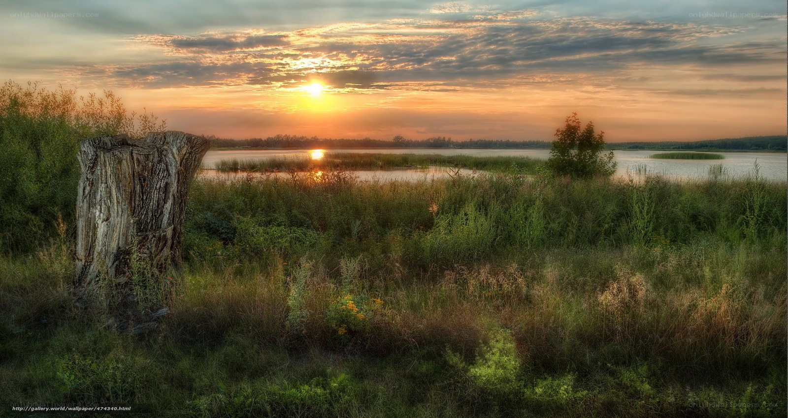 Sunset over a tranquil lake