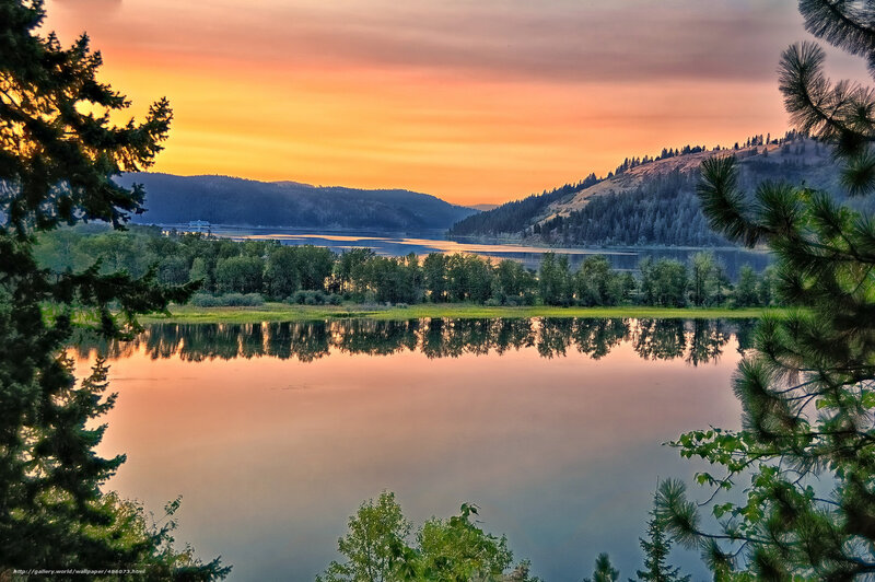 Sunset over a tranquil lake