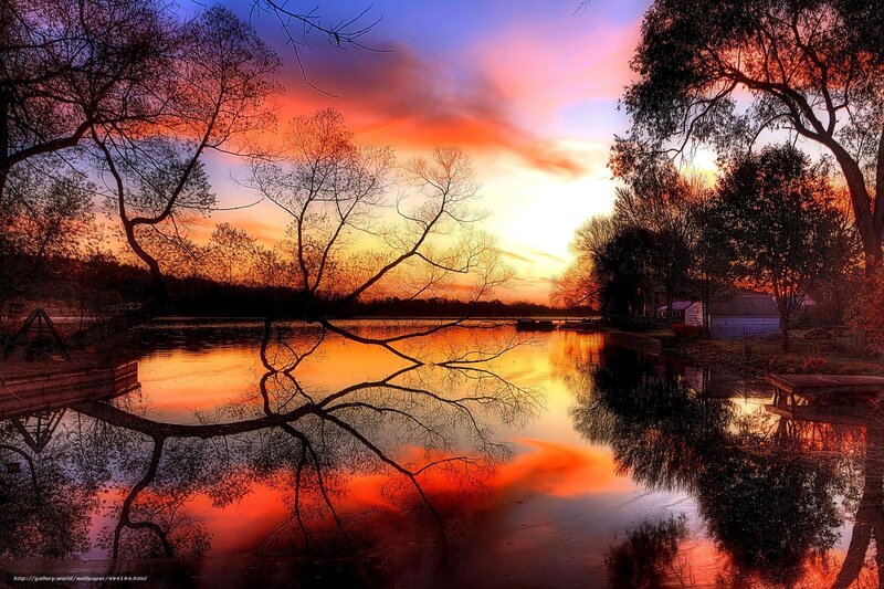 Sunset over a tranquil lake