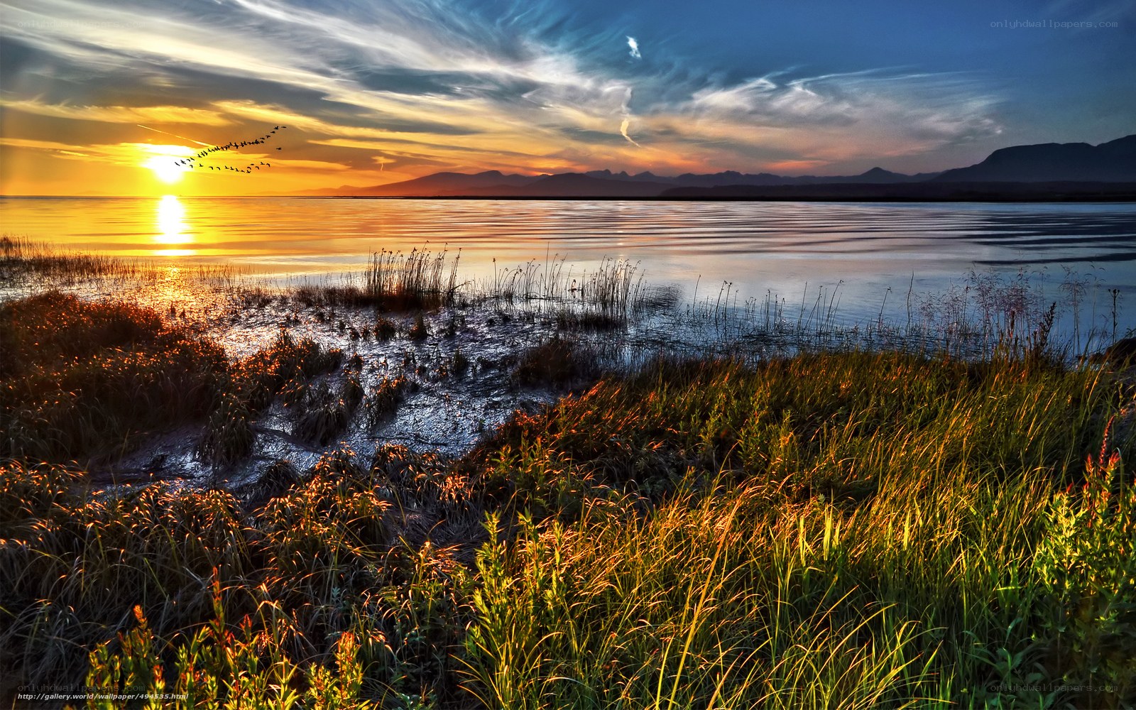 Sunset over a tranquil lake