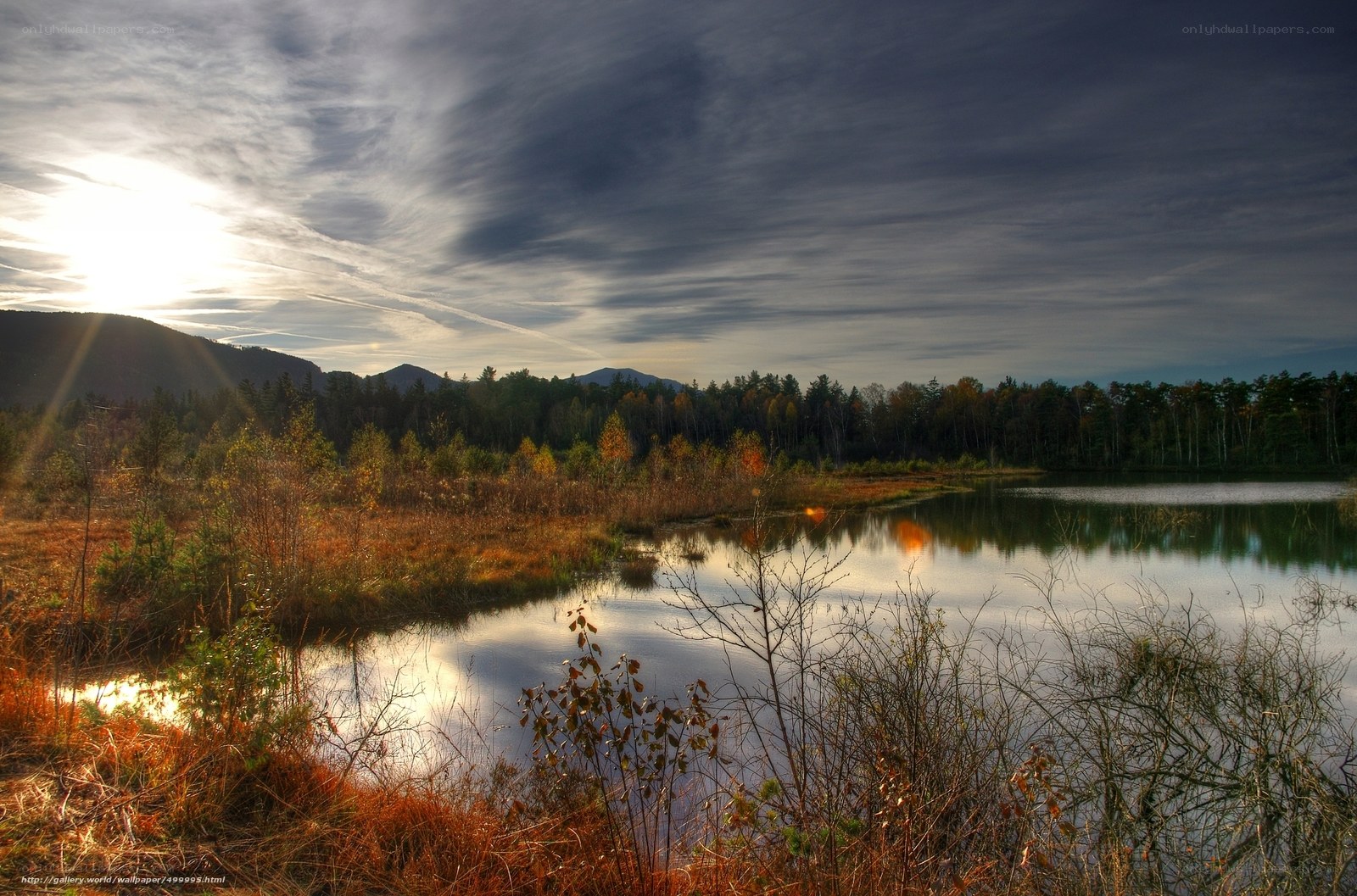 Sunset over a tranquil lake