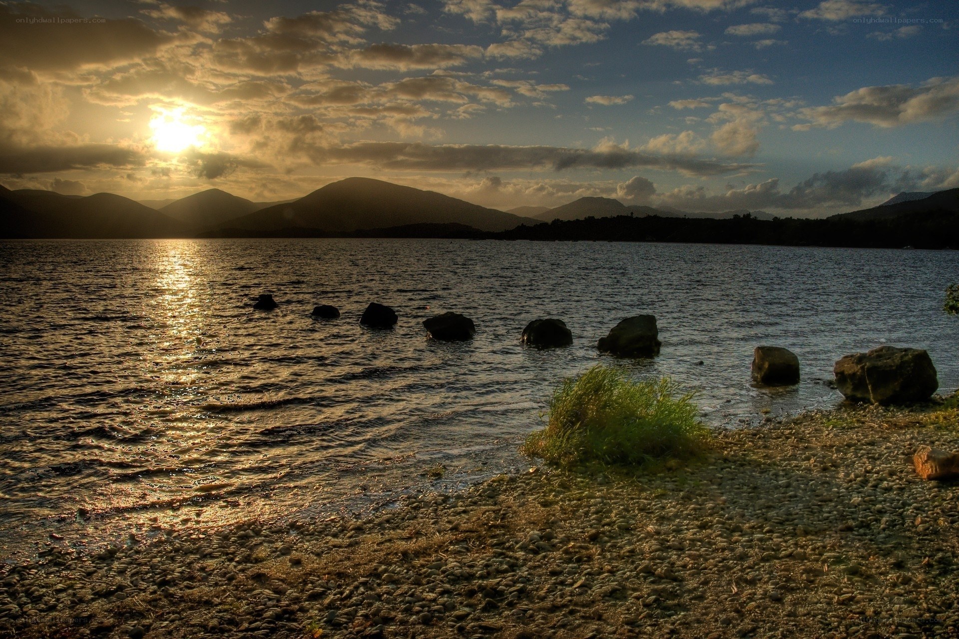 Sunset over a tranquil lake